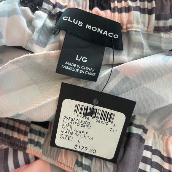 Club Monaco NWT Pleated Midi Skirt Jupe Peach, Blue, Black Womens Size Large NEW - Picture 6 of 7